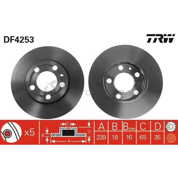 Тормозной диск TRW 3322937364299 df4253 1524065 W38 0S - Изображение 1