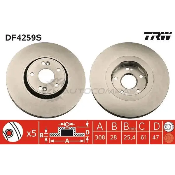 Тормозной диск TRW 3322937389803 1524071 df4259s QBH UPYR изображение 0
