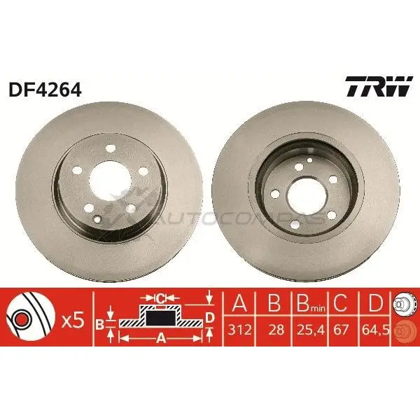 Тормозной диск TRW 1524076 0HJQ 8V 3322937369614 df4264 - Изображение 1