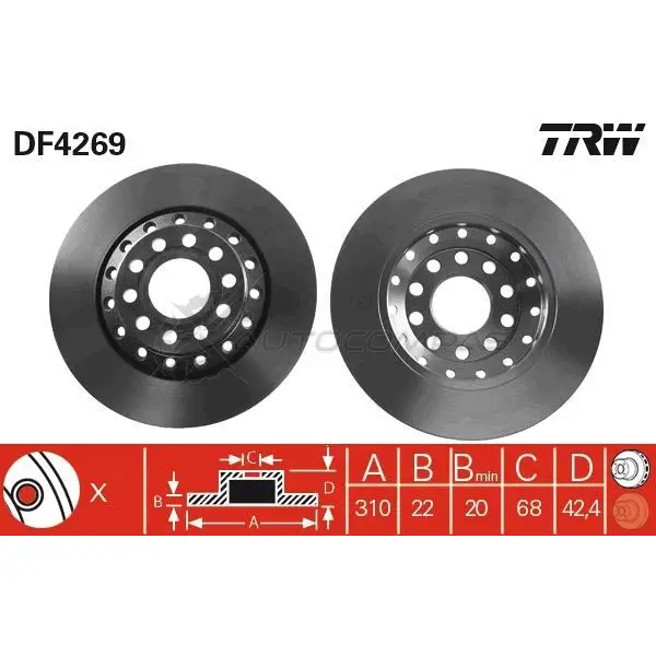 Тормозной диск TRW 3322937369768 df4269 U4 93J0V 1524083 - Изображение 1