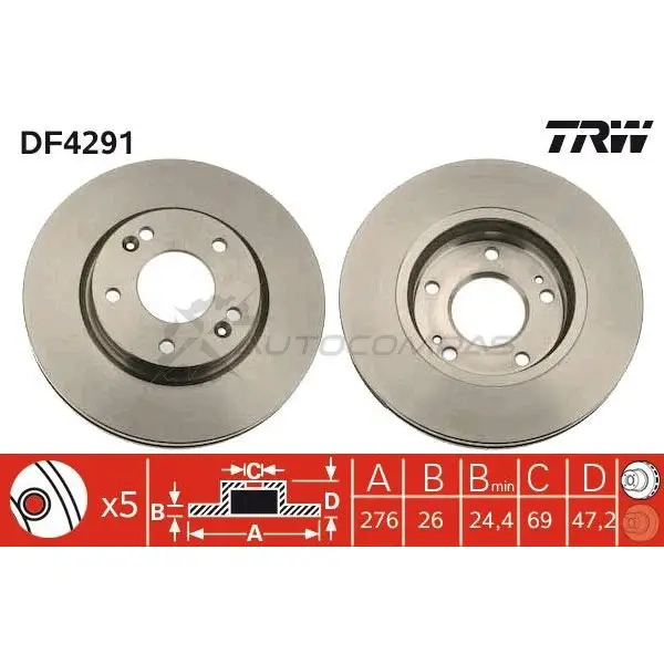 Тормозной диск TRW TE 476U 3322937369812 df4291 1524105 - Изображение 1