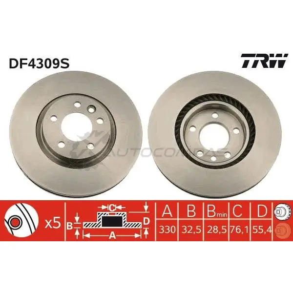 Тормозной диск TRW 2LQ 7KKE 1524121 df4309s 3322937400324 - Изображение 1