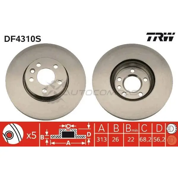 Тормозной диск TRW 3322937400270 RJRF 07S 1524122 df4310s - Изображение 1