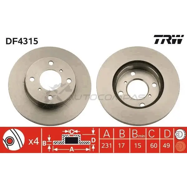 Тормозной диск TRW df4315 3322937400560 O3 V8281 1524126 изображение 0