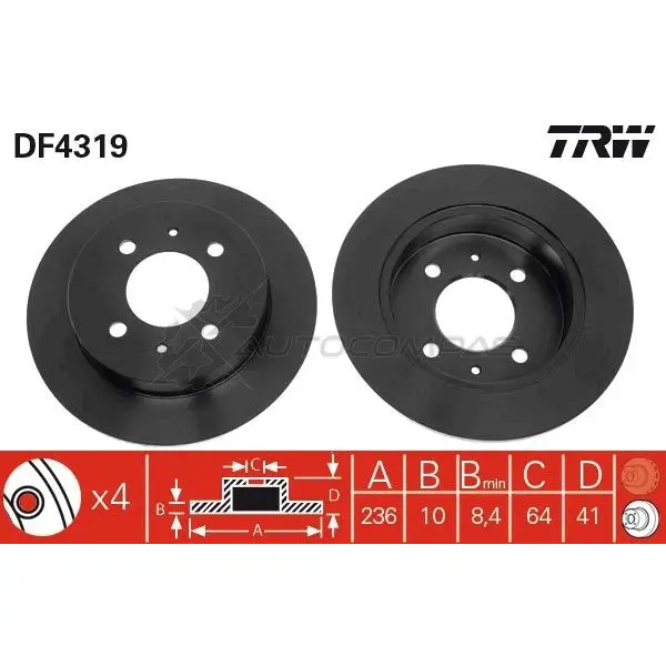 Тормозной диск TRW df4319 II PV2 3322937400317 1524130 изображение 0