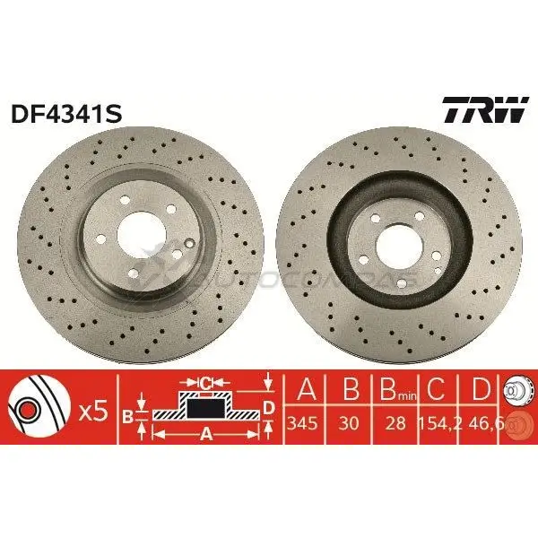 Тормозной диск TRW 3322937474066 LWR 5S 1524145 df4341s - Изображение 1