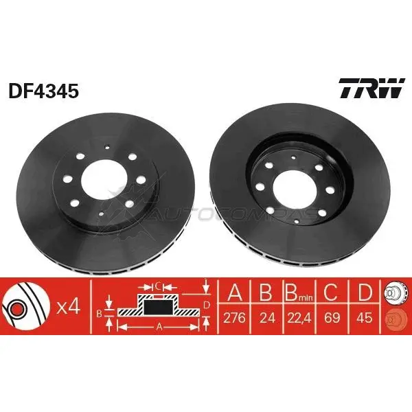 Тормозной диск TRW G 4TR95 3322937402281 1524149 df4345 - Изображение 1