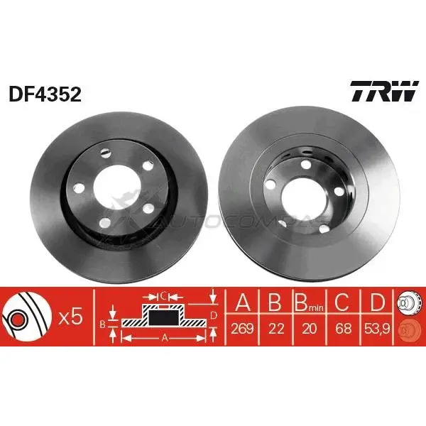 Тормозной диск TRW df4352 3322937402571 1524156 EH3W GE изображение 0