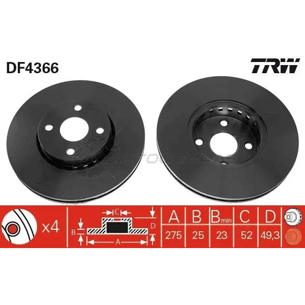 Тормозной диск TRW 1524169 3322937402250 df4366 5 17QRXX - Изображение 1