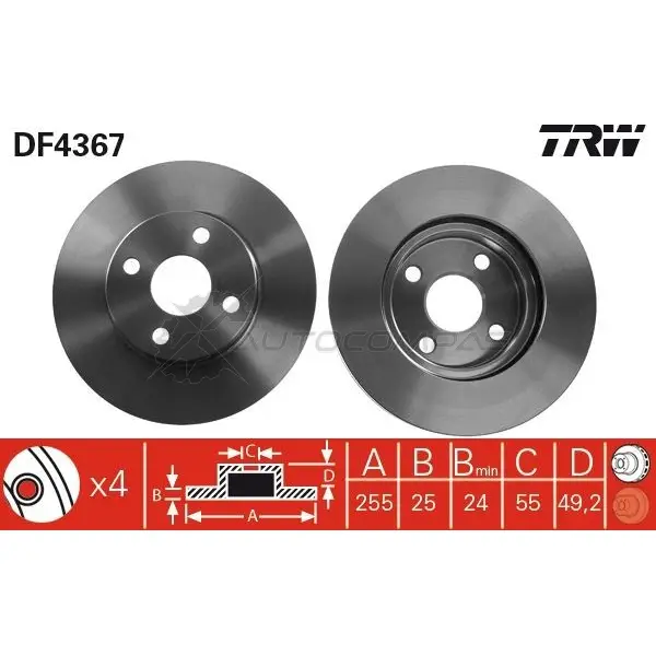 Тормозной диск TRW 3322937402410 1524170 df4367 S57S EF изображение 0