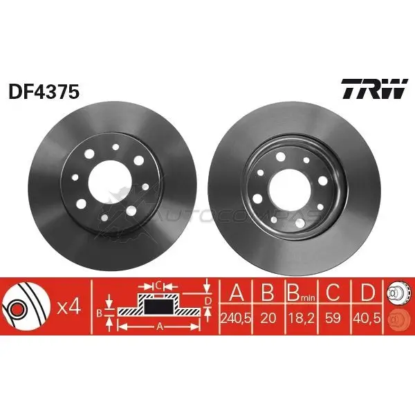 Тормозной диск TRW df4375 H4 OYOD 1524174 3322937402335 изображение 0