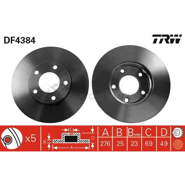 Тормозной диск TRW 3322937402137 df4384 1524182 0 4N9L - Изображение 1