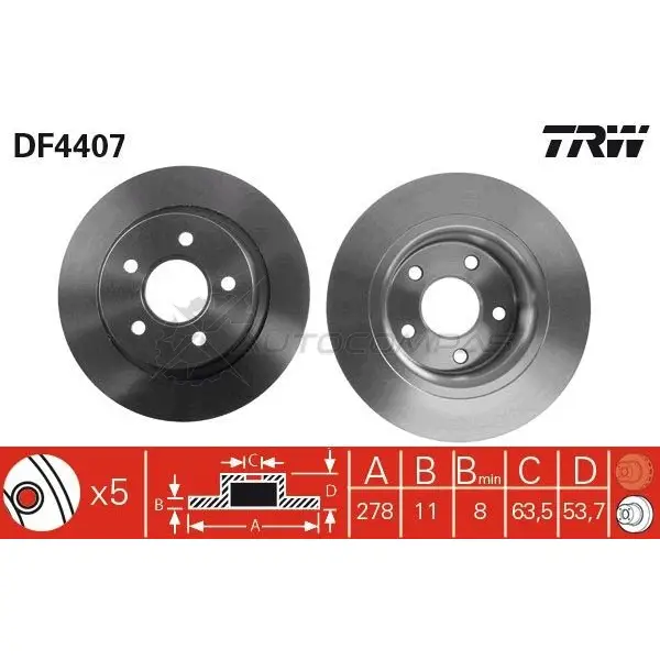 Тормозной диск TRW df4407 1524200 3322937467839 5N7 6DJ - Изображение 1