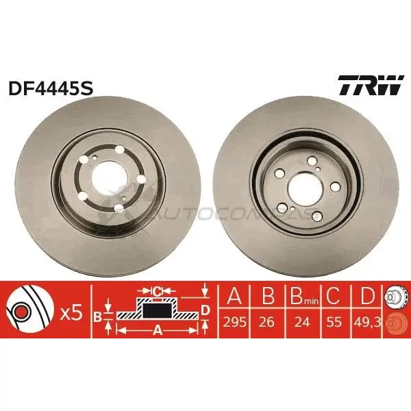 Тормозной диск TRW 3322937578214 1524230 df4445s 9J KXB изображение 0