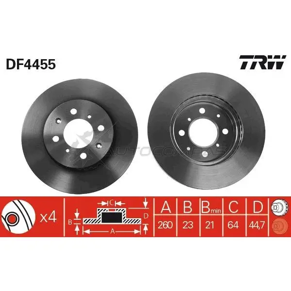 Тормозной диск TRW 3322937473694 df4455 3U 4IS 1524241 - Изображение 1