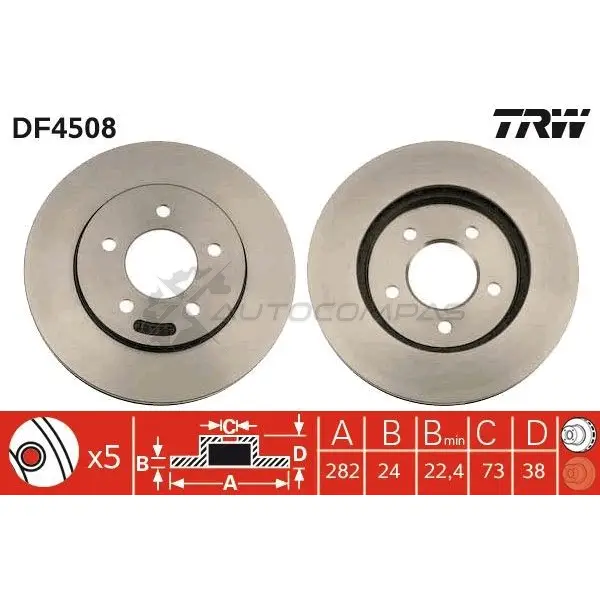 Тормозной диск TRW 1524282 0 B63EZ 3322937473816 df4508 - Изображение 1