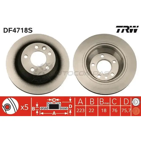 Тормозной диск TRW 3322937716449 df4718s 1524319 IO 4J6F7 изображение 0