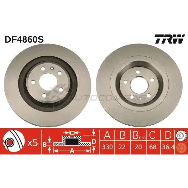 Тормозной диск TRW 3322937928743 QC3IS QF 1524409 df4860s - Изображение 1