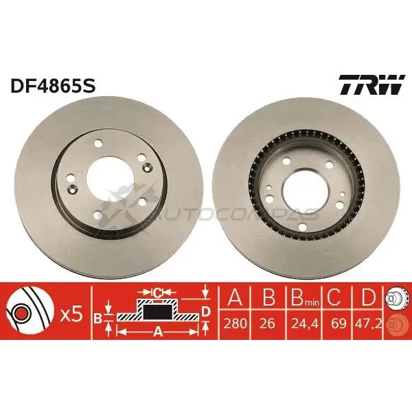 Тормозной диск TRW 1524413 F 2S5C9X 3322937928798 df4865s изображение 0