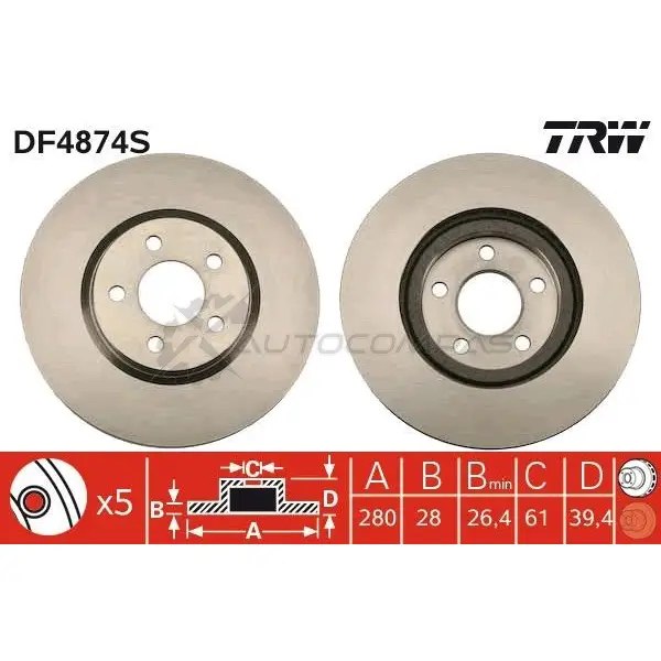 Тормозной диск TRW 3322937950515 IS LQ8 df4874s 1524418 изображение 0