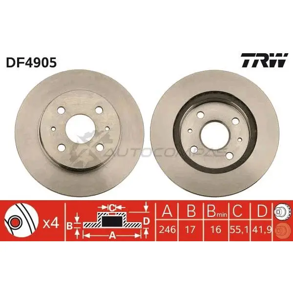 Тормозной диск TRW 3322937950829 df4905 1524437 C NLMT63 - Изображение 1