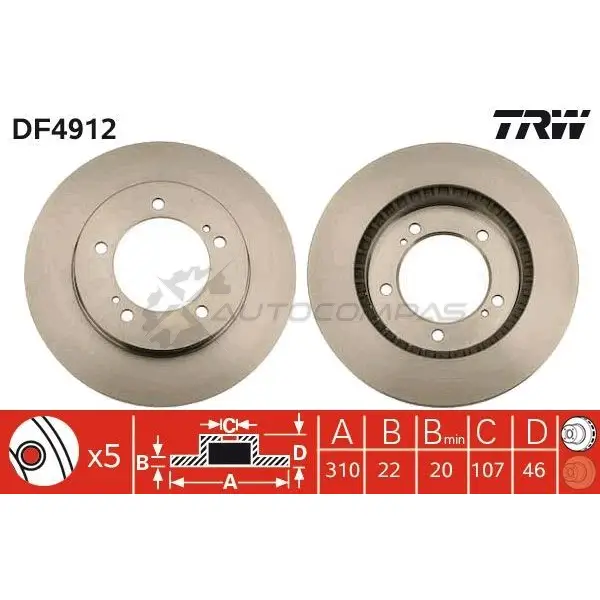 Тормозной диск TRW 1524441 3322937950898 df4912 7I7X9 M изображение 0