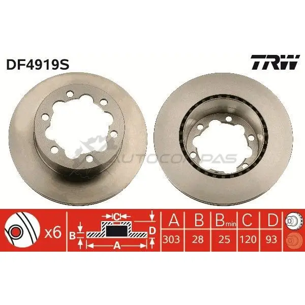 Тормозной диск TRW df4919s 1524447 3ZQ0P1 O 3322937950959 - Изображение 1