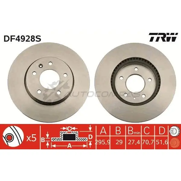 Тормозной диск TRW 1524454 df4928s 3322937951048 4HVO O0 изображение 0