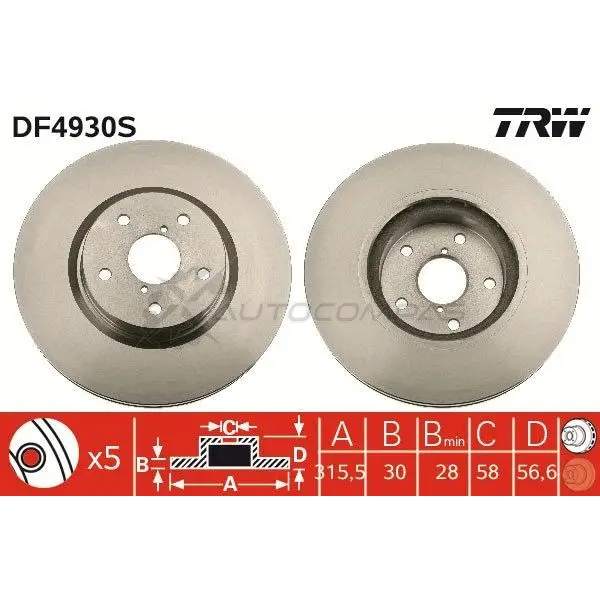 Тормозной диск TRW 3322937951062 1524456 DF4930S YL7X Y изображение 0