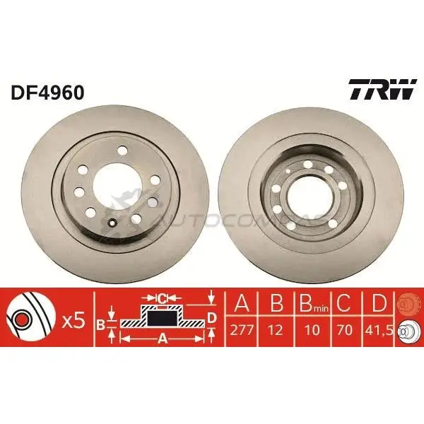 Тормозной диск TRW 3322937951369 1524476 df4960 0ON3R 4 - Изображение 1