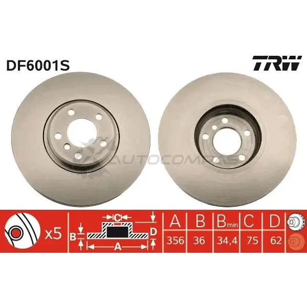 Тормозной диск TRW 1524529 3322937967360 ZK6T4A 7 df6001s - Изображение 1