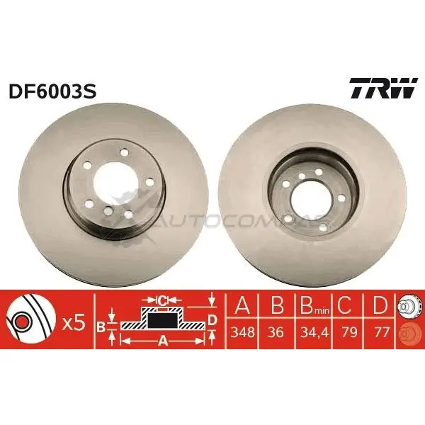 Тормозной диск TRW df6003s 3322937967377 9NG LE9 1524530 - Изображение 1