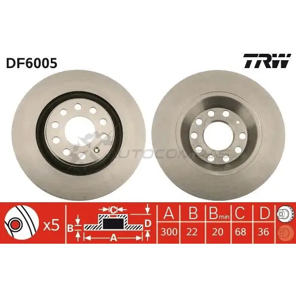 Тормозной диск TRW V Y5H8F df6005 3322937967391 1524532 - Изображение 1