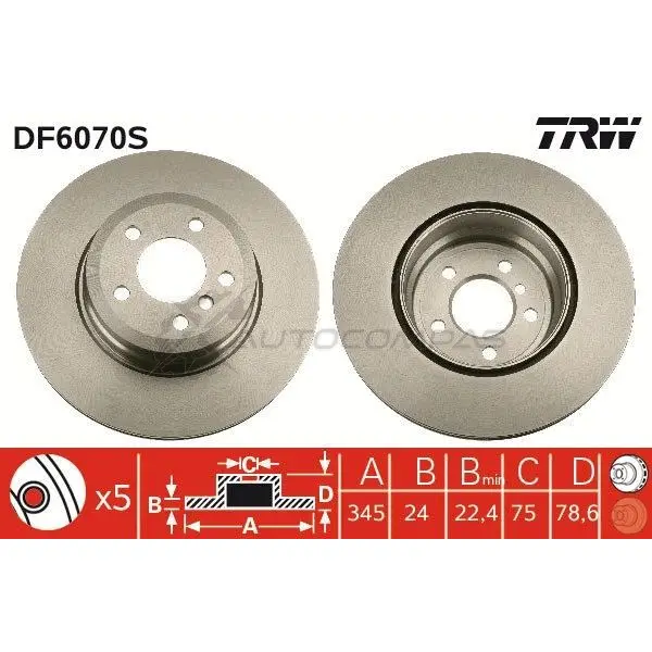 Тормозной диск TRW df6070s 1524577 EBEA5 V 3322937991693 изображение 0