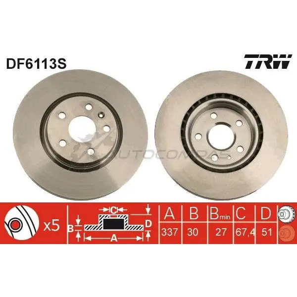 Тормозной диск TRW 1524589 df6113s VSK E31 3322938090142 изображение 0