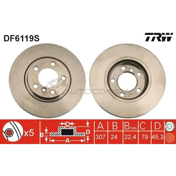 Тормозной диск TRW df6119s L8RN V5V 1524593 3322938090166 изображение 0