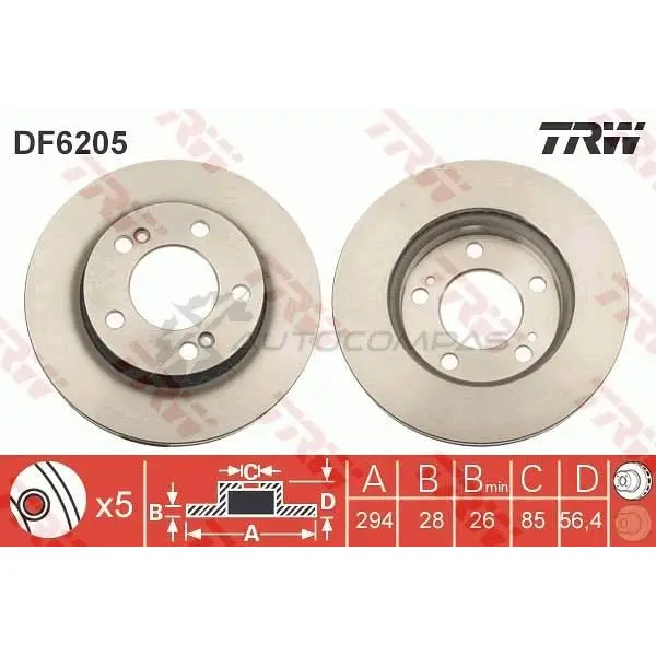 Тормозной диск TRW 1D Z2II 3322938163228 df6205 1524644 изображение 0