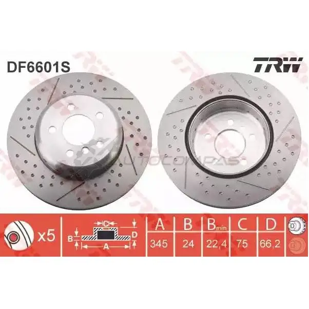 Тормозной диск TRW 3322938245962 M0QQ7 LL df6601s 1524817 изображение 0