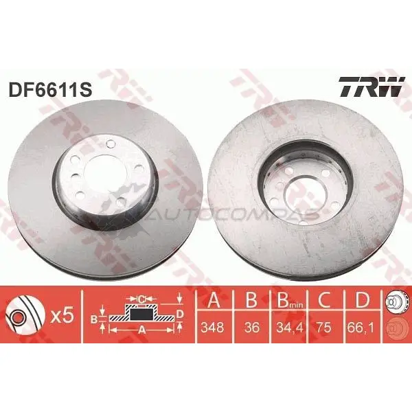 Тормозной диск TRW 3322938246068 1524826 XV Q7SG df6611s изображение 1