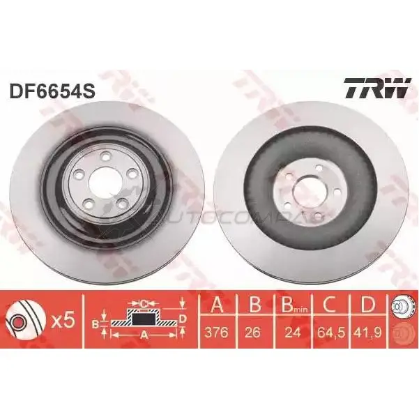 Тормозной диск TRW 3322938315641 1524848 Y2 T9ZKL df6654s - Изображение 1