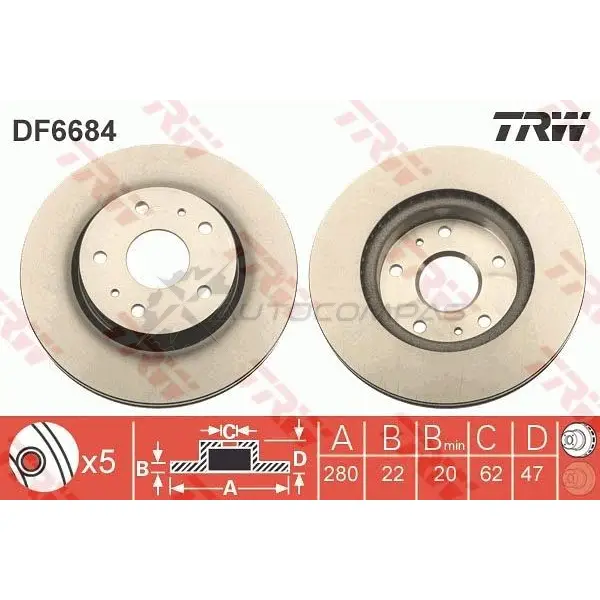 Тормозной диск TRW 3322938271862 R 2JQCT 1524865 df6684 изображение 0