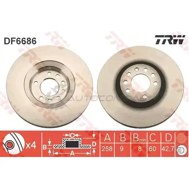 Тормозной диск TRW 1524867 G4F XYT df6686 3322938271886 изображение 0