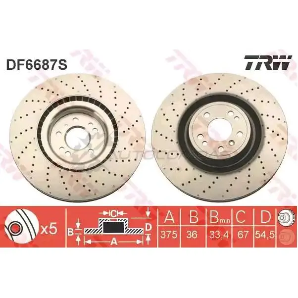 Тормозной диск TRW 3322938298852 1524868 df6687s HL ZND изображение 0
