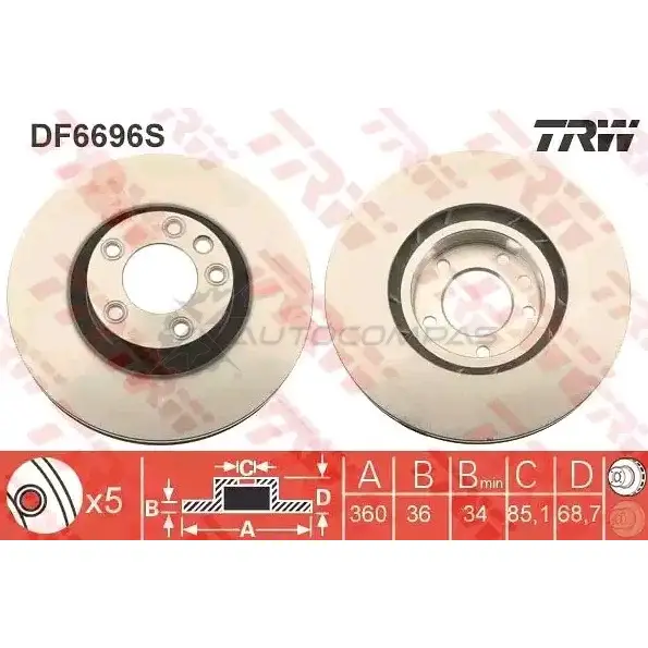Тормозной диск TRW 1524876 UW0D P df6696s 3322938289447 - Изображение 1