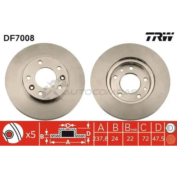 Тормозной диск TRW 3322937293018 1524916 RN W66UH df7008 изображение 0