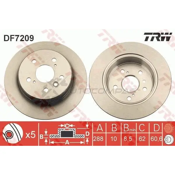Тормозной диск TRW df7209 3322937421824 ZE HOX 1524925 - Изображение 1