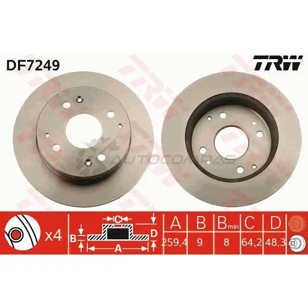 Тормозной диск TRW 1524932 3322937421633 df7249 AQ WOR4Q изображение 0