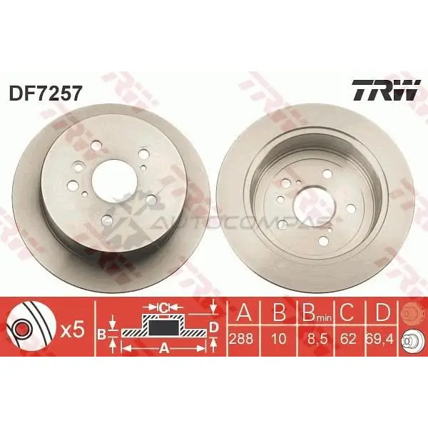 Тормозной диск TRW 1524933 df7257 O 4WY9 3322937422302 - Изображение 1