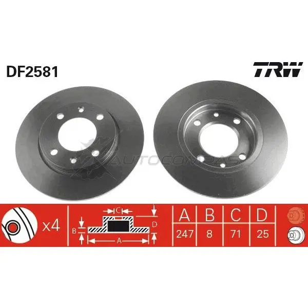 Тормозной диск TRW 3322936258100 YJ T6SQ5 df2581 1523599 изображение 3