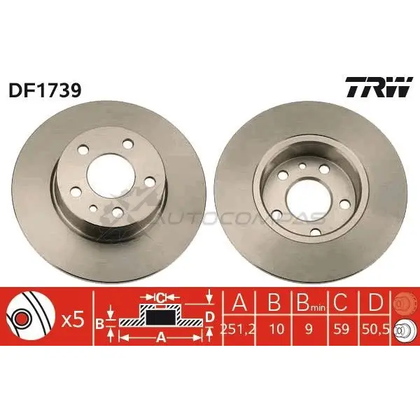 Тормозной диск TRW df1739 1523458 3322936173908 B6X1 3A изображение 3